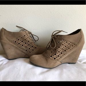 Taupe wedge heeled booties